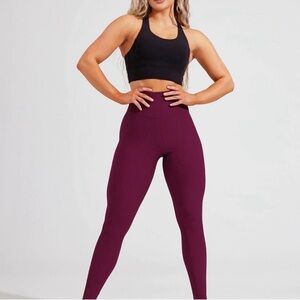 Buffbunny Collection Ribbed High Waisted Leggings Small Burgundy Sculpting